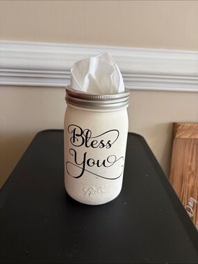 'Bless You' White Mason Jar Tissue Holder